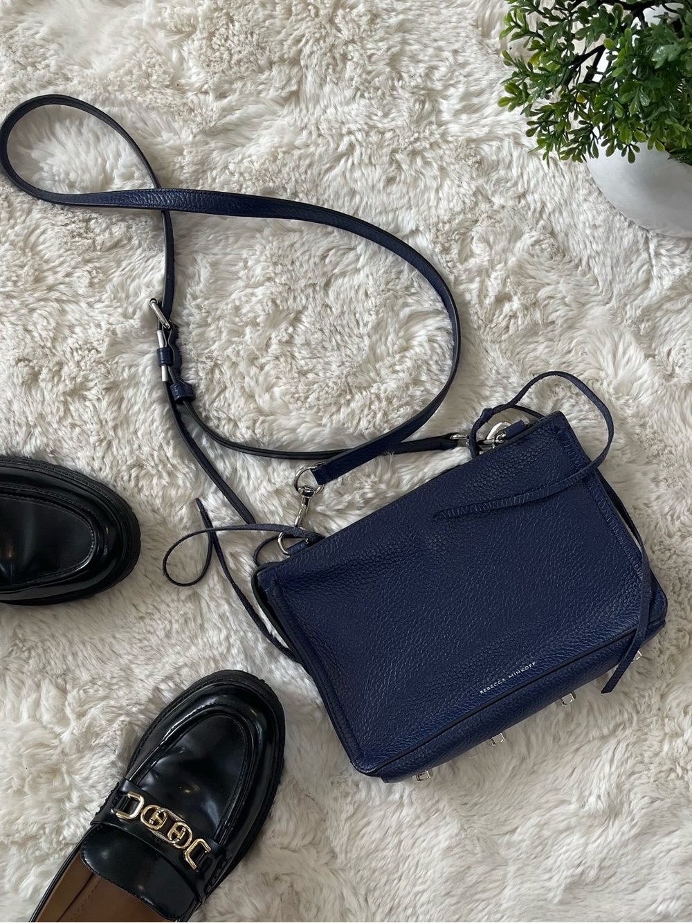 Rebecca Minkoff Regan Pebbled Leather Crossbody Navy
